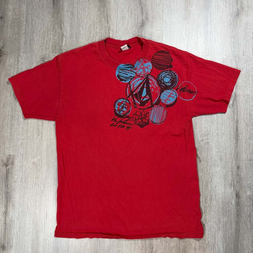 Mens Volcom Stone Vintage Graphic Print T-Shirt Red Y2K Skater Grunge